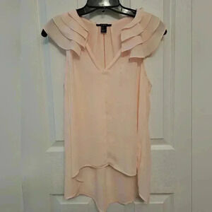 Forever 21  Sleeveless Blouse Pake Pink Small Ruffle Lightweight Semi Sheer
